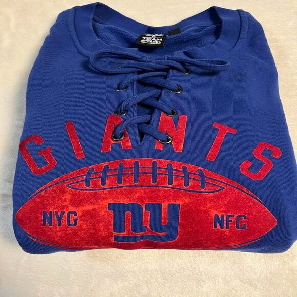 NFL Team Apparel NY Giants Sweatshirt Women's L Cute Lace Up Neckline Poet Fuzz - Picture 8 of 8